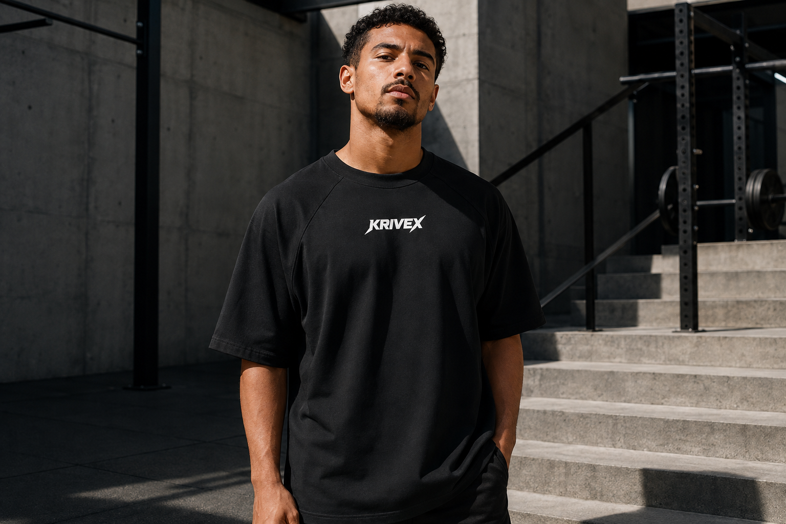 Atleta usando camiseta oversized preta Krivex
